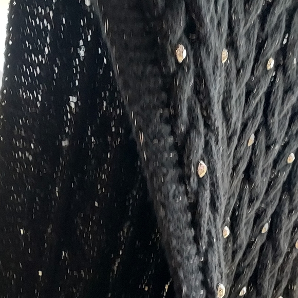 Studded Open Side Black Cable Knit Lurex Sweater by ON TWELFTH - Picture 3 of 7